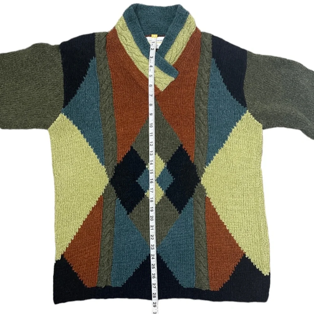 Vintage Grandpa Sweater Preppy Argyle Plaid Colorblock Y2K Multicolor SZ Large - Picture 14 of 15